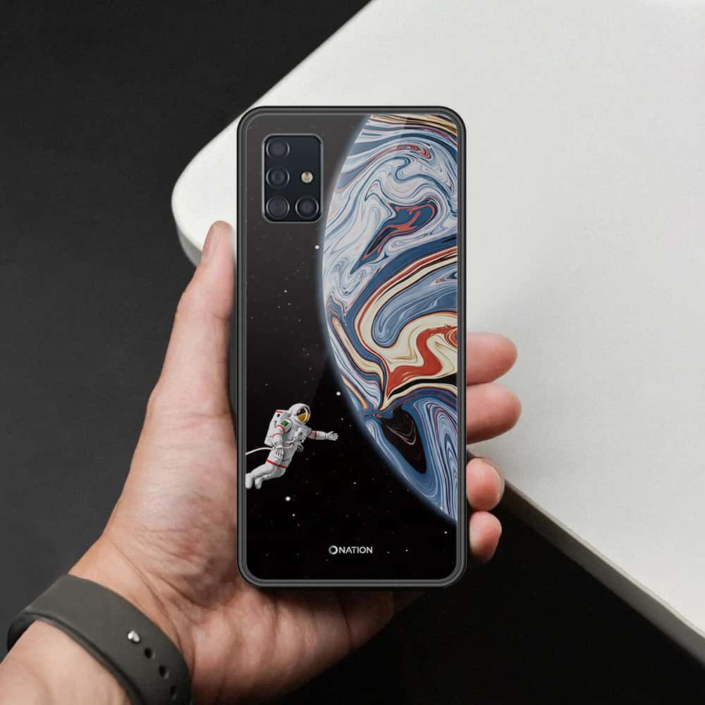 Samsung Galaxy A51 Cover - Cosmic Marble Astronaut Design - HQ Ultra Shine Premium Infinity Glass Soft Silicon Borders Case