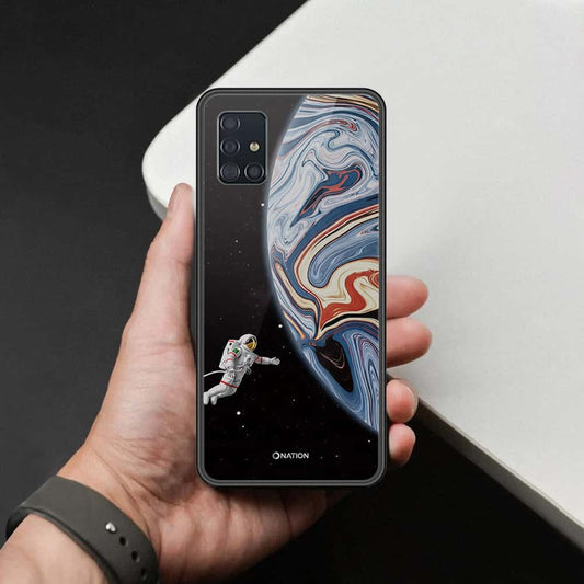 Samsung Galaxy A51 Cover - Cosmic Marble Astronaut Design - HQ Ultra Shine Premium Infinity Glass Soft Silicon Borders Case