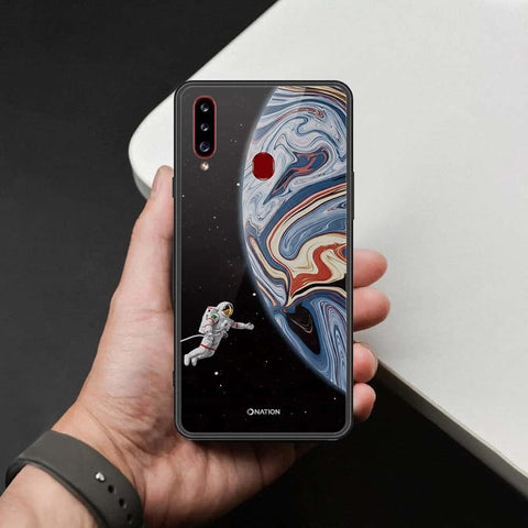 Samsung Galaxy A20s Cover - Cosmic Marble Astronaut Design - HQ Ultra Shine Premium Infinity Glass Soft Silicon Borders Case