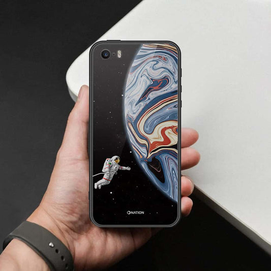 iPhone SE Cover - Cosmic Marble Astronaut Design - HQ Ultra Shine Premium Infinity Glass Soft Silicon Borders Case