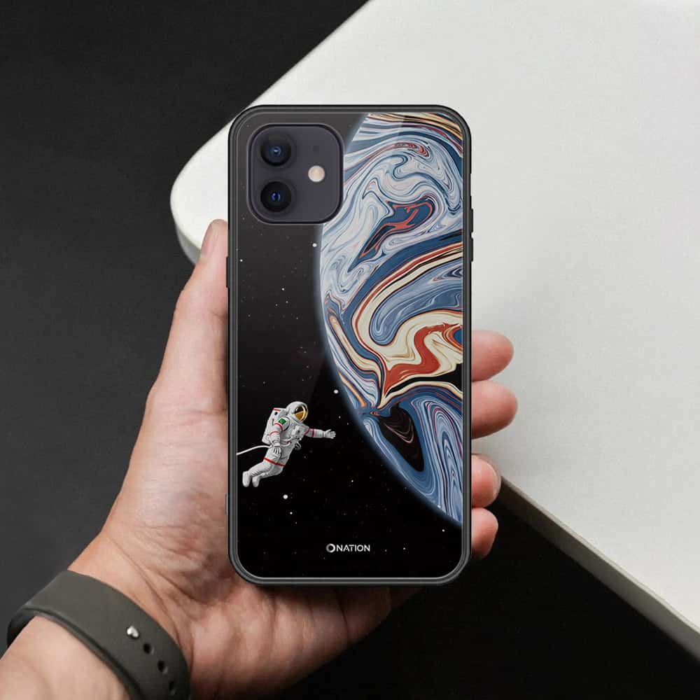 iPhone 12 Cover - Cosmic Marble Astronaut Design - HQ Ultra Shine Premium Infinity Glass Soft Silicon Borders Case