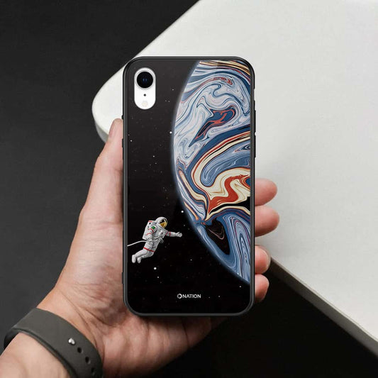 iPhone XR Cover - Cosmic Marble Astronaut Design - HQ Ultra Shine Premium Infinity Glass Soft Silicon Borders Case