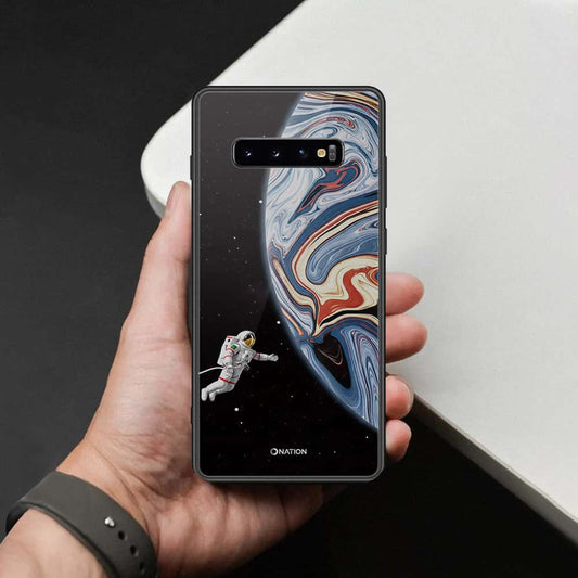 Samsung Galaxy S10 Plus Cover - Cosmic Marble Astronaut Design - HQ Ultra Shine Premium Infinity Glass Soft Silicon Borders Case
