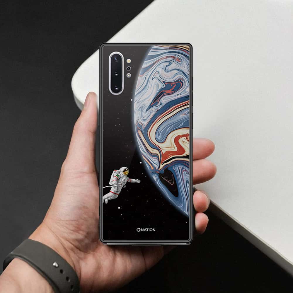 Samsung Galaxy Note 10 Plus Cover - Cosmic Marble Astronaut Design - HQ Ultra Shine Premium Infinity Glass Soft Silicon Borders Case