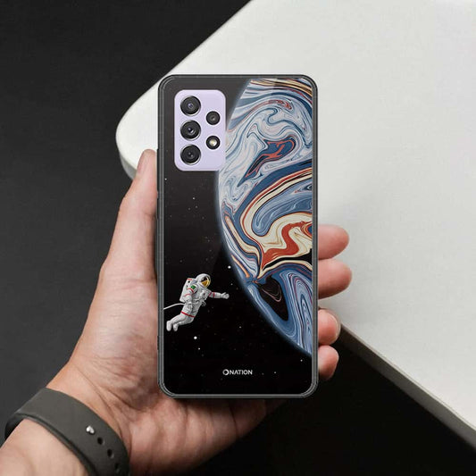 Samsung Galaxy A72 Cover - Cosmic Marble Astronaut Design - HQ Ultra Shine Premium Infinity Glass Soft Silicon Borders Case