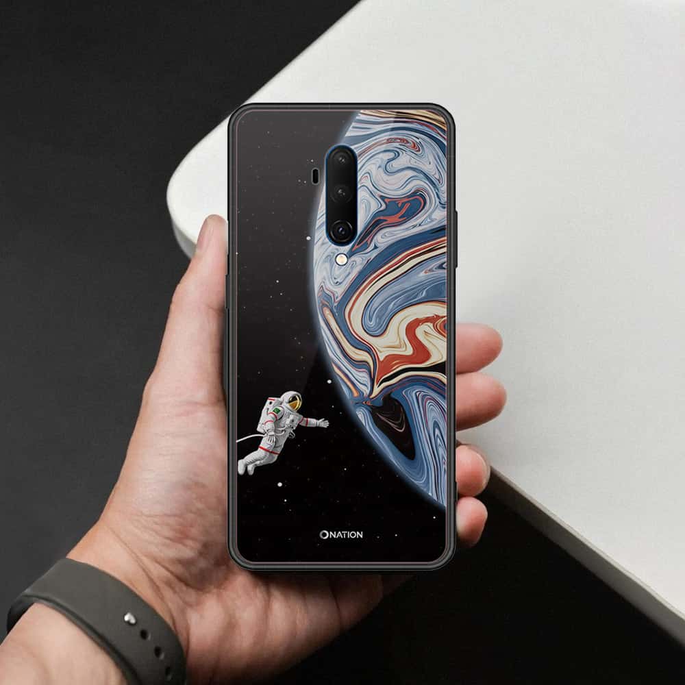 OnePlus 7T Pro Cover - Cosmic Marble Astronaut Design - HQ Ultra Shine Premium Infinity Glass Soft Silicon Borders Case