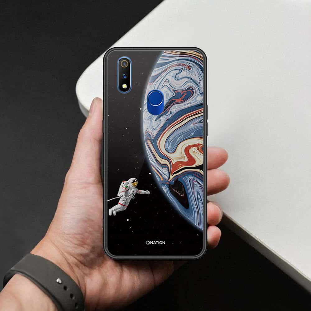 Realme 3 Pro Cover - Cosmic Marble Astronaut Design - HQ Ultra Shine Premium Infinity Glass Soft Silicon Borders Case