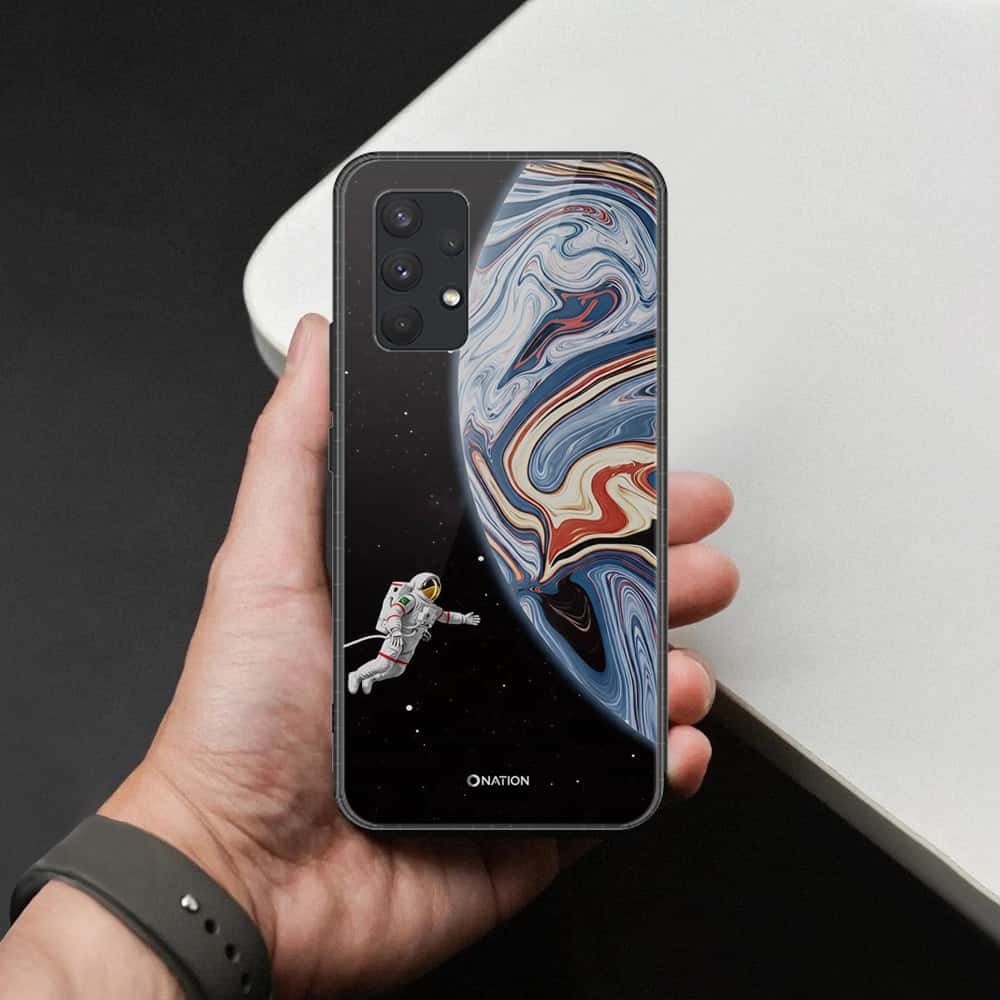 Samsung Galaxy A32 Cover - Cosmic Marble Astronaut Design - HQ Ultra Shine Premium Infinity Glass Soft Silicon Borders Case