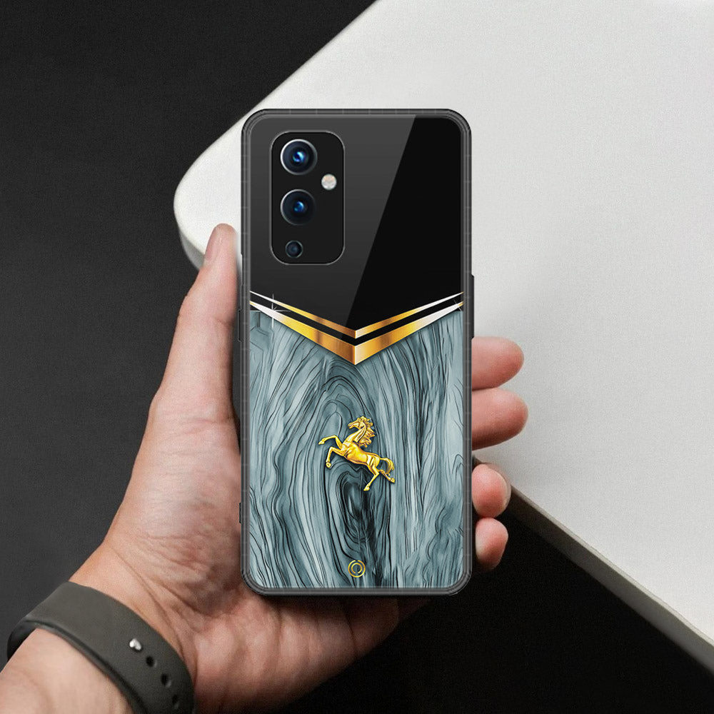 OnePlus 9 Cover - Majestic Royal V Design - HQ Ultra Shine Premium Infinity Glass Soft Silicon Borders Case