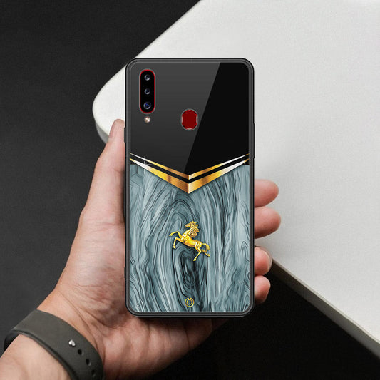 Samsung Galaxy A20s Cover - Majestic Royal V Design - HQ Ultra Shine Premium Infinity Glass Soft Silicon Borders Case