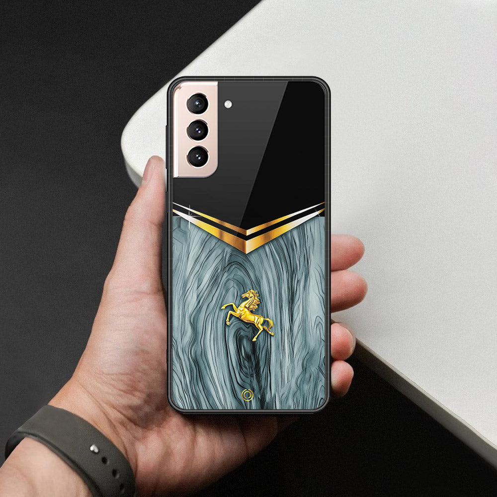 Samsung Galaxy S21 5G Cover - Majestic Royal V Design - HQ Ultra Shine Premium Infinity Glass Soft Silicon Borders Case