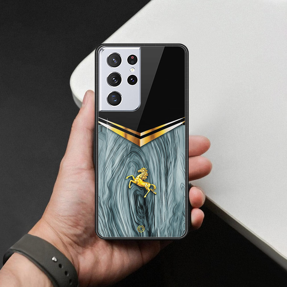 Samsung Galaxy S21 Ultra 5G Cover - Majestic Royal V Design - HQ Ultra Shine Premium Infinity Glass Soft Silicon Borders Case