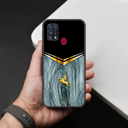 Samsung Galaxy M31 Cover - Majestic Royal V Design - HQ Ultra Shine Premium Infinity Glass Soft Silicon Borders Case