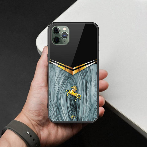 iPhone 11 Pro Max Cover - Majestic Royal V Design - HQ Ultra Shine Premium Infinity Glass Soft Silicon Borders Case