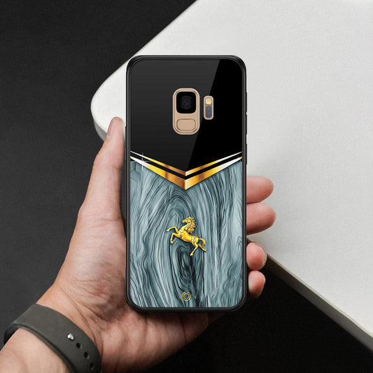 Samsung Galaxy S9 Cover - Majestic Royal V Design - HQ Ultra Shine Premium Infinity Glass Soft Silicon Borders Case