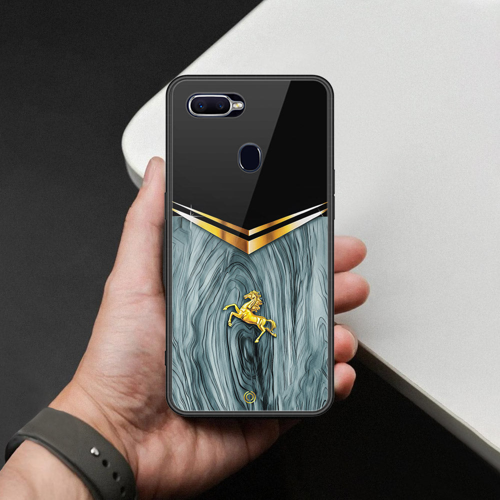 Oppo F9 Cover - Majestic Royal V Design - HQ Ultra Shine Premium Infinity Glass Soft Silicon Borders Case