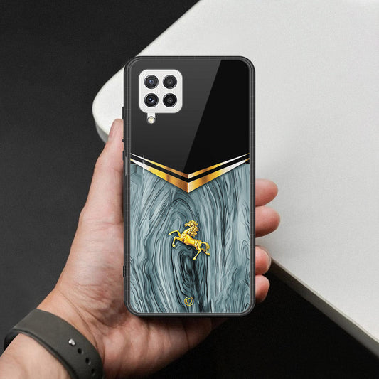 Samsung Galaxy M32 Cover - Majestic Royal V Design - HQ Ultra Shine Premium Infinity Glass Soft Silicon Borders Case