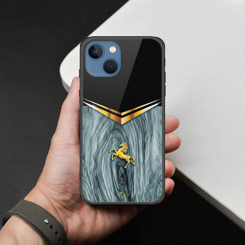 iPhone 13 Cover - Majestic Royal V Design - HQ Ultra Shine Premium Infinity Glass Soft Silicon Borders Case