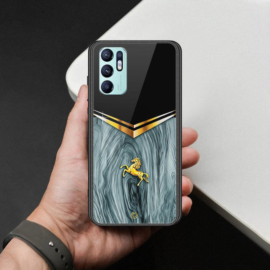 Oppo Reno 6 Cover - Majestic Royal V Design - HQ Ultra Shine Premium Infinity Glass Soft Silicon Borders Case