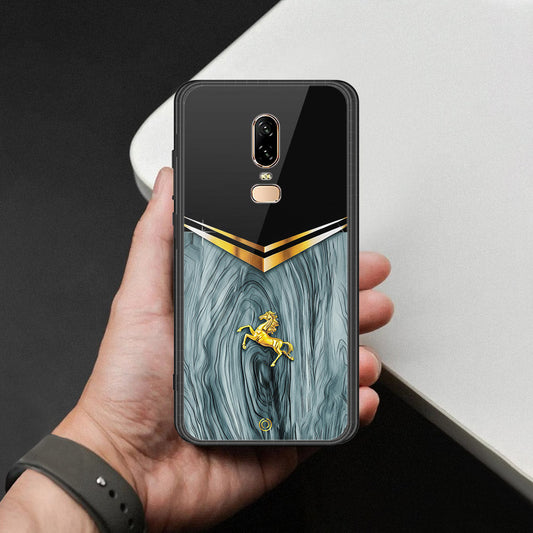 OnePlus 6 Cover - Majestic Royal V Design - HQ Ultra Shine Premium Infinity Glass Soft Silicon Borders Case