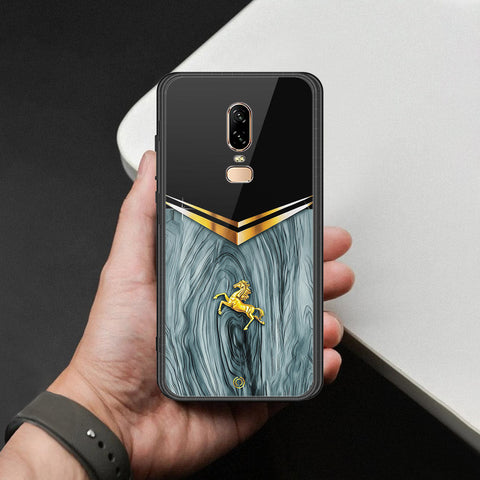 OnePlus 6 Cover - Majestic Royal V Design - HQ Ultra Shine Premium Infinity Glass Soft Silicon Borders Case