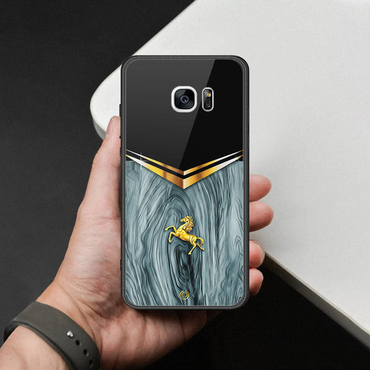 Samsung Galaxy S7 Edge Cover - Majestic Royal V Design - HQ Ultra Shine Premium Infinity Glass Soft Silicon Borders Case
