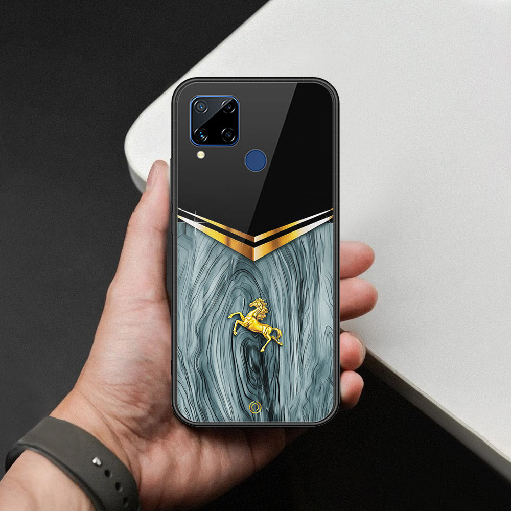Realme C15 Cover - Majestic Royal V Design - HQ Ultra Shine Premium Infinity Glass Soft Silicon Borders Case