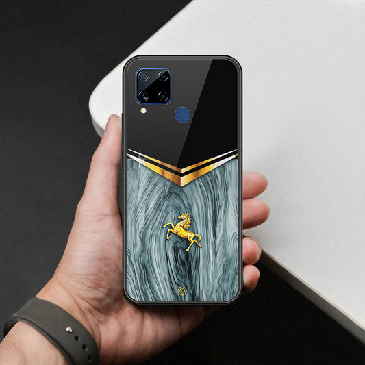Realme C15 Cover - Majestic Royal V Design - HQ Ultra Shine Premium Infinity Glass Soft Silicon Borders Case