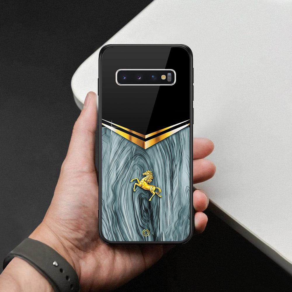 Samsung Galaxy S10 Cover - Majestic Royal V Design - HQ Ultra Shine Premium Infinity Glass Soft Silicon Borders Case