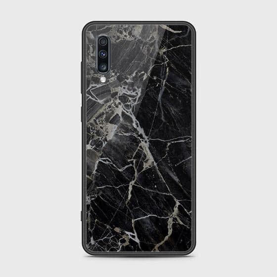 Samsung Galaxy A70s Cover - Black Marble Series - HQ Ultra Shine Premium Infinity Glass Soft Silicon Borders Case