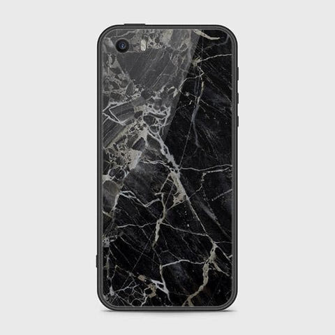 iPhone SE Cover - Black Marble Series - D83 - HQ Ultra Shine Premium Infinity Glass Soft Silicon Borders Case ( Fast Delivery )