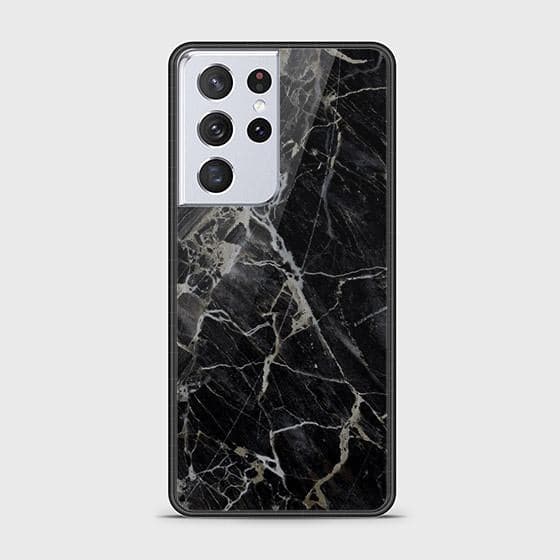 Samsung Galaxy S21 Ultra 5G Cover - Black Marble Series - HQ Ultra Shine Premium Infinity Glass Soft Silicon Borders Case (Fast Delivery)