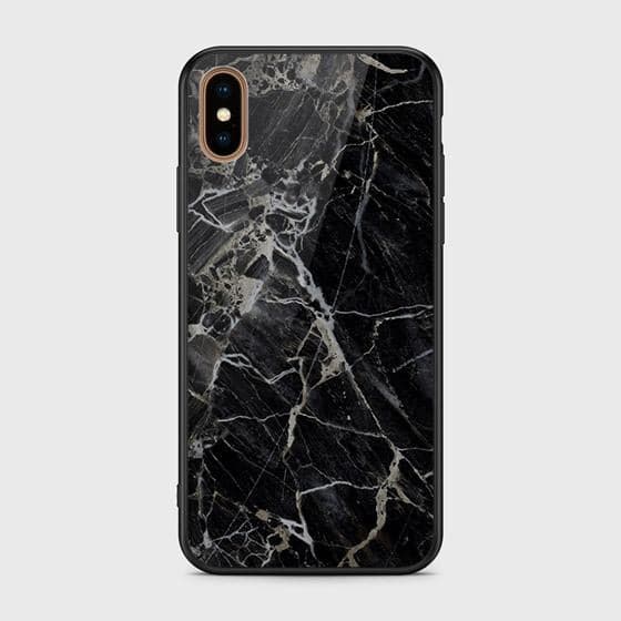 iPhone XS Max Cover - Black Marble Series - D32 - HQ Ultra Shine Premium Infinity Glass Soft Silicon Borders Case ( Fast Delivery )