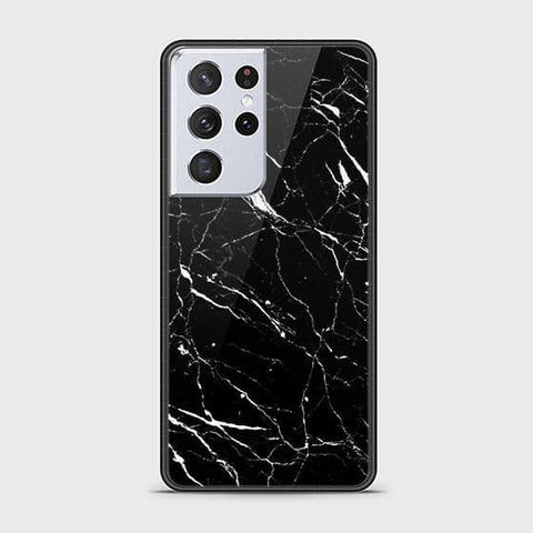 Samsung Galaxy S21 Ultra 5G Cover - Black Marble Series - HQ Ultra Shine Premium Infinity Glass Soft Silicon Borders Case (Fast Delivery)