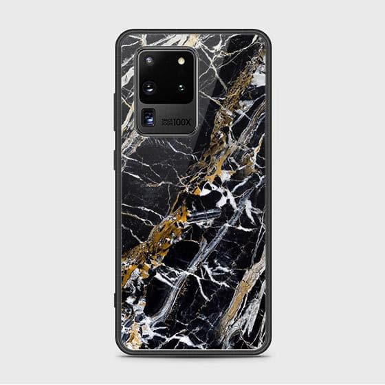Samsung Galaxy S20 Ultra Cover - Black Marble Series - D103 A - HQ Ultra Shine Premium Infinity Glass Soft Silicon Borders Case ( Fast Delivery )