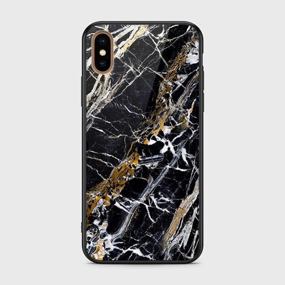 iPhone XS Cover - Black Marble Series - HQ Ultra Shine Premium Infinity Glass Soft Silicon Borders Case (Fast Delivery)