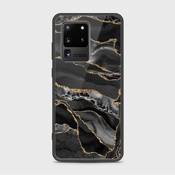 Samsung Galaxy S20 Ultra Cover - Black Marble Series - D271 - HQ Ultra Shine Premium Infinity Glass Soft Silicon Borders Case ( Fast Delivery )
