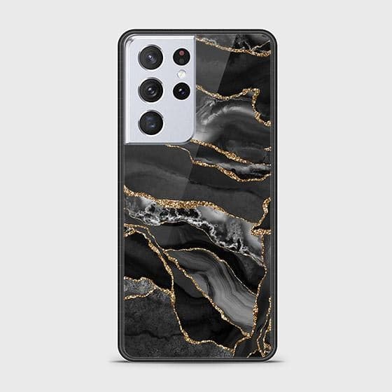 Samsung Galaxy S21 Ultra 5G Cover - Black Marble Series - D5 -HQ Ultra Shine Premium Infinity Glass Soft Silicon Borders Case ( Fast Delivery )