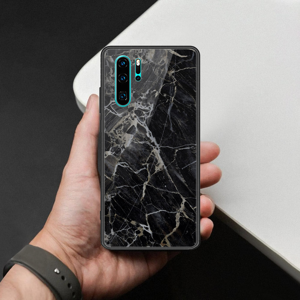 Huawei P30 Pro Cover - Black Marble Series  - HQ Ultra Shine Premium Infinity Glass Soft Silicon Borders Case