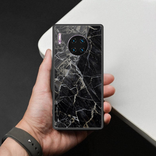 Huawei Mate 30 Pro Cover - Black Marble Series - HQ Ultra Shine Premium Infinity Glass Soft Silicon Borders Case