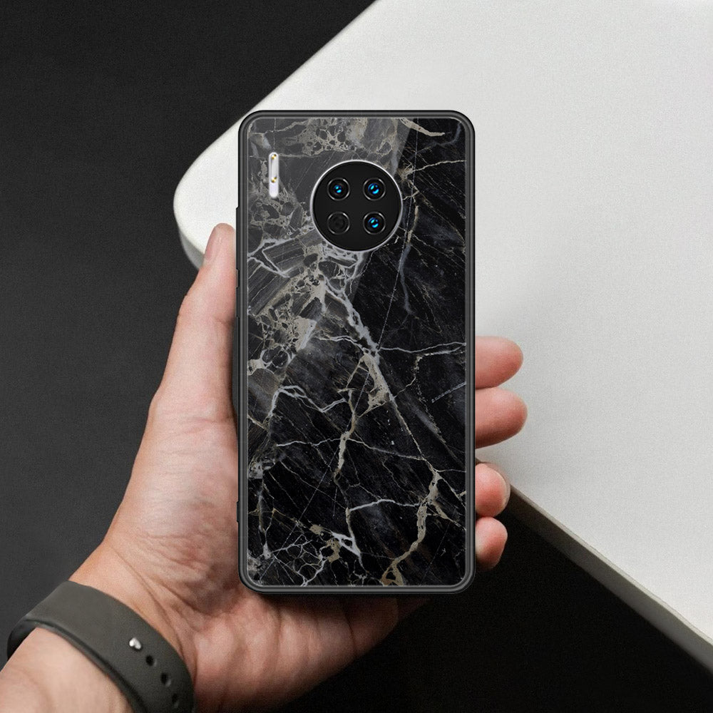 Huawei Mate 30 Cover - Black Marble Series  - HQ Ultra Shine Premium Infinity Glass Soft Silicon Borders Case