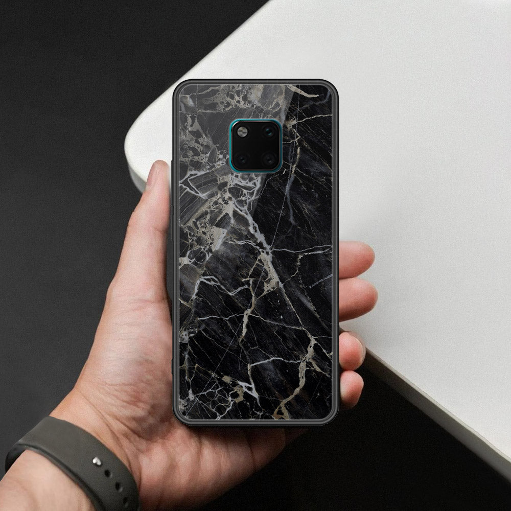 Huawei Mate 20 Pro Cover - Black Marble Series  - HQ Ultra Shine Premium Infinity Glass Soft Silicon Borders Case