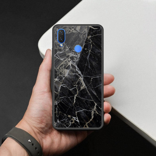 Huawei Honor Play Cover - Black Marble Series  - HQ Ultra Shine Premium Infinity Glass Soft Silicon Borders Case