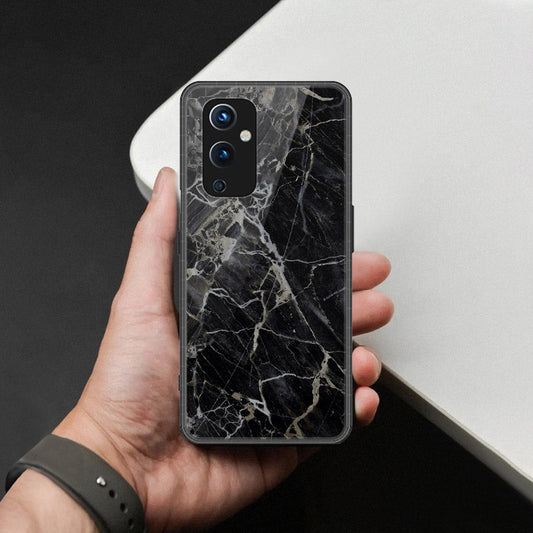 OnePlus 9 Cover - Black Marble Series  - HQ Ultra Shine Premium Infinity Glass Soft Silicon Borders Case