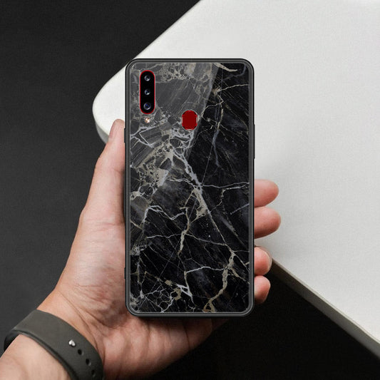 Samsung Galaxy A20s Cover - Black Marble Series  - HQ Ultra Shine Premium Infinity Glass Soft Silicon Borders Case