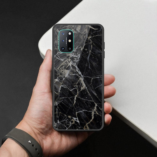 OnePlus 8T Cover - Black Marble Series  - HQ Ultra Shine Premium Infinity Glass Soft Silicon Borders Case