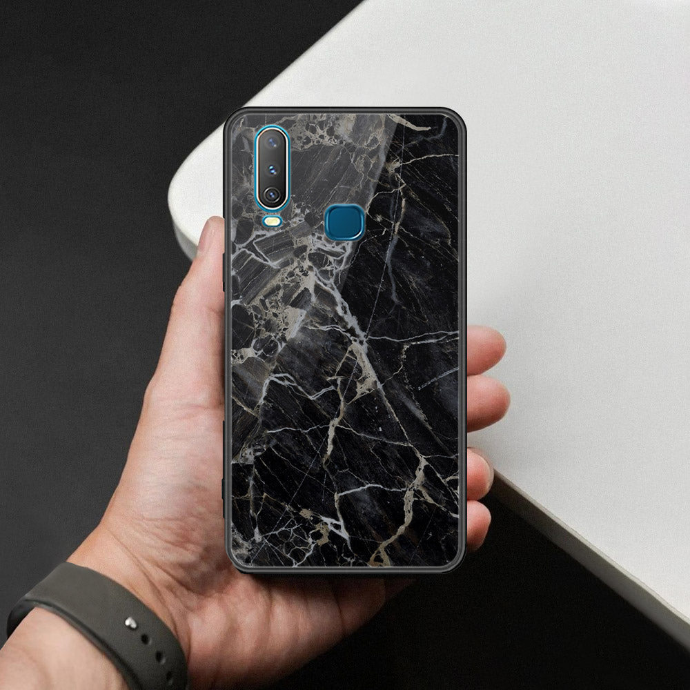 Vivo Y15 Cover - Black Marble Series  - HQ Ultra Shine Premium Infinity Glass Soft Silicon Borders Case