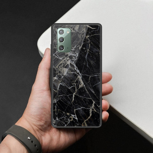 Samsung Galaxy Note 20 Cover - Black Marble Series  - HQ Ultra Shine Premium Infinity Glass Soft Silicon Borders Case