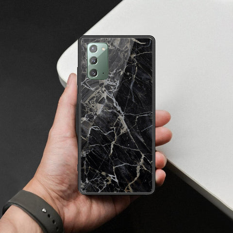Samsung Galaxy Note 20 Cover - Black Marble Series  - HQ Ultra Shine Premium Infinity Glass Soft Silicon Borders Case