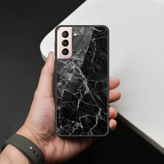 Samsung Galaxy S21 5G Cover - Black Marble Series  - HQ Ultra Shine Premium Infinity Glass Soft Silicon Borders Case